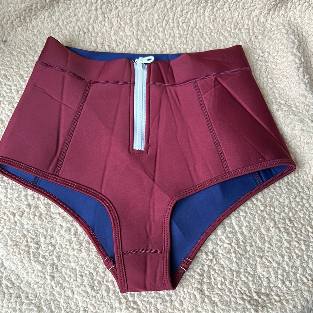 High-Waisted Burgundy and Blue Women's Shorts